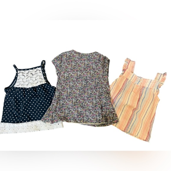 3 tops 4T girl sleeveless & shortsleeve 3 diff styles polka dot striped & floral - Picture 3 of 9